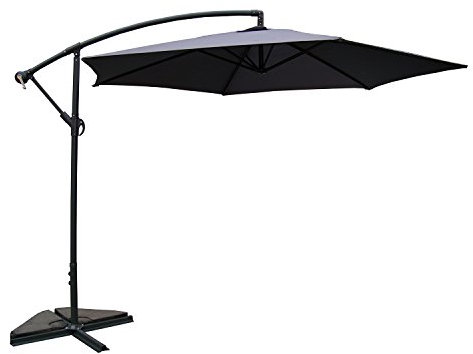 CONCEPT USINE | Parasol Déporté Rond Inclinable Ø 3 m Porticcio Gris | Plage Balcon de Jardin | Baleines Armature Pieds en Acier | 100% Polyester | Réglable en Hauteur | Protection UV 50+ Waterproof