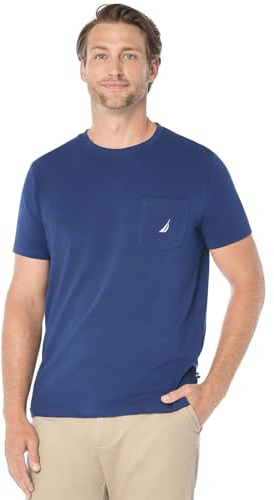 Nautica Men's Solid Crew Neck Short-Sleeve Pocket T-Shirt, Estate Blue, XX-Large