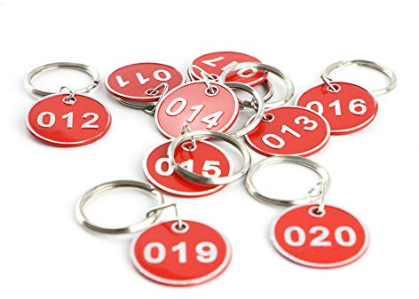 Schlüsselanhänger aus Aluminium und Kunststoff, nummeriert, 30 mm 1-100 rot