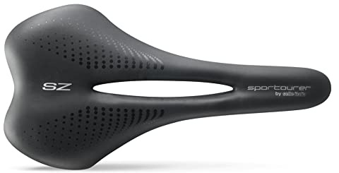 Sportourer by Selle Italia SZ Flow - Sillín Bicicleta Suave, Asiento Estrecho, Resistente Agua, Ergonómico, Apto para Todo Tipo - Talla S2, Negro