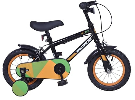 Wildtrak - Bicicleta 12 pulgadas para niños de 2 a 5 años con ruedines con ruedines - Negra y Verde