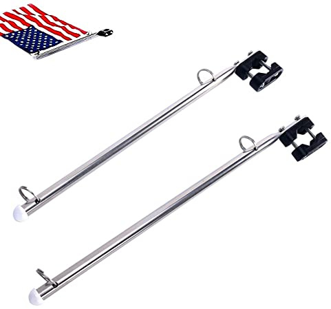 2Pcs Adjustable Stainless Steel Rail Mount Boat Pulpit Staff (7/8 - 1 1/4), Boat Yacht Marine Flag Pole