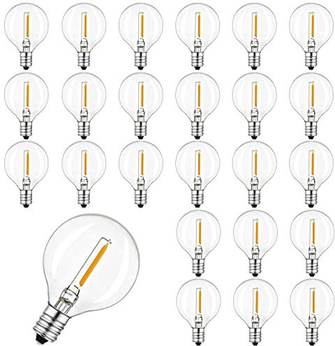 Thokono G40 LED Glühbirnen 25 Stück, Globe Glass G40 LED Ersatzbirnen, Enthalte Nicht Lichterkette, IP44 Wasserdicht Warmweiß für Schnur-Licht-E12-Sockel, 6 Watt für Garten