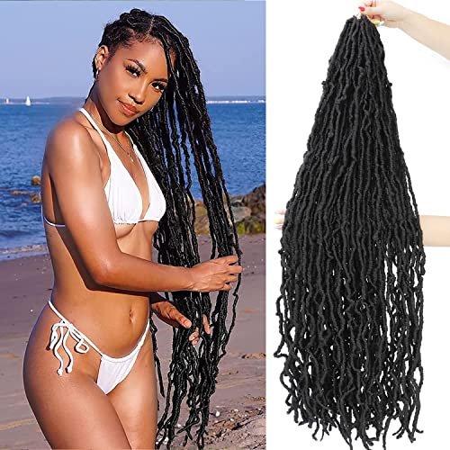 BLUONASI 30 Inch New Soft Locs Crochet Hair 6 Packs Natural Color Faux Locs Crochet Braids Hair Pré-bouclés Déesse Locs Soft Dreadlocks Crochet Locs Braiding Hair