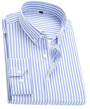 Adhdyuud Chemise décontractée boutonnée pour homme - Chemise rayée décontractée à revers - Chemise de travail, bleu clair, M