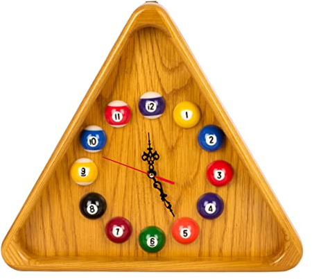 Sportime Billard-Wanduhr | Quartzuhr für Billardspieler | Rundes Design | 1 Stück | Schwarz | Mit Billardkugel-Grafik