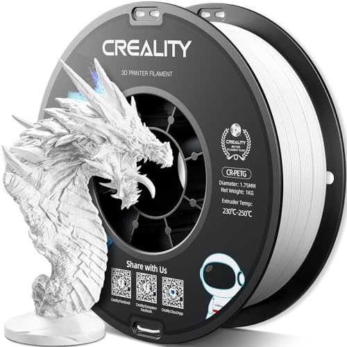 Officiell Creality PETG 3D-skrivarfilament 1,75 mm 1 kg (2,2 pund), hög precision stark seghet, luktfri bättre flöde fuktsäker 3D-utskrift ender filament (vit)