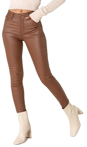 Nina Carter LC001 Pantalon Taille Haute Femme en Faux Cuir Push-Up Jean Stretch, XS mince