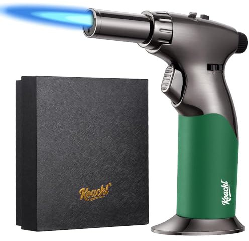 KOACKL Dual Flame Butane Torch Lighter, Refillable Kitchen Torch, Adjustable Flame with Ignition Lock Mini Blow Torch for Cooking, Creme Brulee, Soldering, Welding (Butane Gas Not Included)
