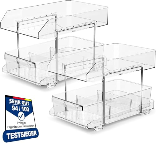 Polegas 2 organizer da cucina, armadietto da cucina, frigorifero, organizer multifunzione in acrilico con cassetto scorrevole, scaffale da cucina, sotto il lavandino, organizer per cosmetici