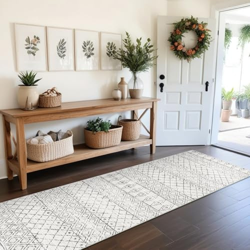 BYYVOO Hallway Runner Rug Washable 2'6x8': Moroccan Non Slip Runner Rugs Soft Indoor Floor Carpet Low Pile Mat with Rubber Backing for Living Room Kitchen Bedroom 2'6x8' Geo Grey