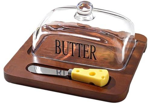 Burriere in vetro con coperchio, burro in vetro, portaburro campana in vetro a cupola per formaggio, piatto per torta con coperchio, burro, cupola in vetro limone per casa, cucina, Restau