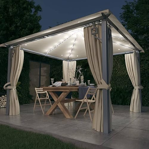 ShGaxin Pavillon mit Vorhängen, Faltpavillon, Pergola, Partyzelt, Standmarkise, Sonnenzelt, Garten Pavillion, Grillpavillon, 300x300 cm Creme Alu