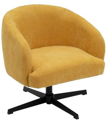 Sillón giratorio regulable de chenilla amarillo mostaza con patas en cruz | Butaca cómoda y práctica de respaldo bajo. Ideal para lectura, relajarse y dar vida a la decoración del salón o dormitorio.