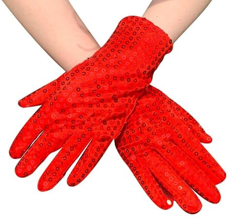 Barn glittrande paljetter handskar glitter dans hela fingerhandskar barn fin klänning opera korta handskar bling scenframträdande cosplay fest hand kläder för bröllop dop nattvard halloween, Röd, en