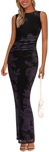 PRETTYGARDEN Women's Summer Formal Floral Maxi Dress,Floral Black,L