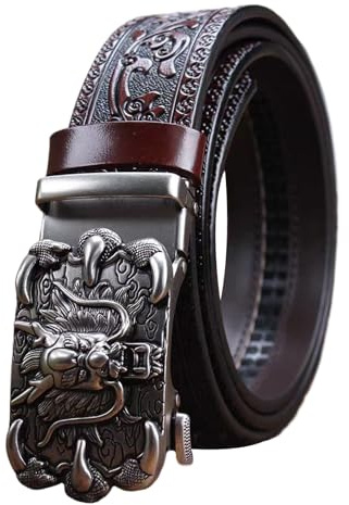 JIARY A Brown,120CM/47.3'',Cinturón De Cuero para Hombre, Hebilla De Trinquete Automático, Cinturón Vaquero De Cuero Occidental Grabada En Relieve Vintage