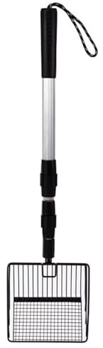 Gralara Collecteur à déchets à Poulet en métal télescopique 1 pièce, Outil à tamisage avec poignée réglable 57-106 cm, tamiseur à litière à Chat, Outil à Plage, Noir, séparateur à déchets Efficace