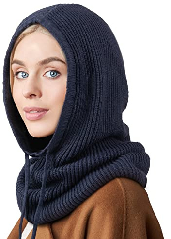DRESHOW Bonnet Femme Hiver Chapeaux d'hiver pour Femmes Balaclava Knit Beanie Skull Cap Tricotée Cagoule à Capuche