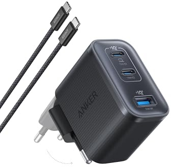 Anker Caricatore USB C 70W, Adattatore di Alimentazione ad Alte Prestazioni con Rapido a 3 Porte, Caricatore PIQ 3.0 per iPhone 17 Pro Max/Serie 16-12, MacBook Pro, iPad, Galaxy, Pixel e Altro (Nero)