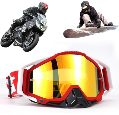 Yoihuqi Occhiali da motocross, occhiali antivento e antipolvere, occhiali da sci, occhiali da cross per dirt bike, occhiali antiappannamento e UV, occhiali da gara per fuoristrada, per ciclismo, ATV