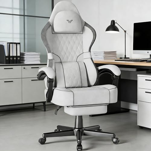 Soontrans Sedia da Gaming Massaggiante con Poggiapiedi, Sedia Gaming Ergonomica, Poltrona da Gaming con Poggiatesta & Cuscino Lombare Massaggio, Cotone, Carico 136kg, Regolabile in Altezza