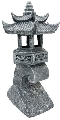 Homeponnew Farol solar de resina con forma de pagoda para jardín y patio, lámpara de torre de piedra para exteriores inspirada en el Zen con sensor nocturno automático, 12.8 pulgadas de altura (A)