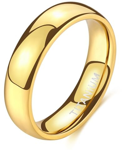 Epinki Anillo de Boda de Titanio para Mujer y Hombre 2mm/4mm/6mm, Liso Pulido Oro Anillo Compromiso Matrimonio Joyería Talla 7-31