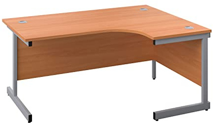 Office Hippo Heavy Duty Right Corner Desk - Strong & Reliable Workstation, Integrated Cable Ports, PC Desk For Office or Home - Beech Top / Silver Frame