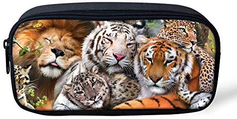 Showudesigns – Trousse à crayons avec fermeture éclair pour garçons et filles imprimée tigre