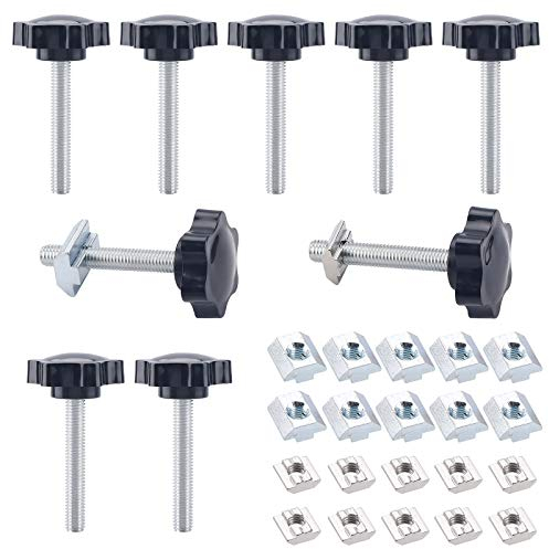 JJWNMLL 20pcs M8 Tuerca de Ranura en T y 10pcs Perilla de estrellam,Tuerca Deslizante de Riel en T
