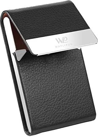 Waylipun Visitenkartenetui, Professionelles Visitenkartenhalter zur schonenden Aufbewahrung Ihrer Karten, Visitenkartenetui mit Magnetverschluss aus Metall und PU Leder für Herren Damen - Schwarz