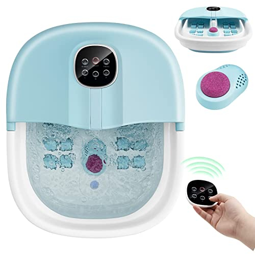 RELAX4LIFE Pediluvio Massaggiatore Piedi Elettrico Pieghevole con Bolle di Vibrazione e Rulli, 3 Temperature Regolabili e Timer 20-60 Min, Perfetto per Sollievo dallo Stress a Casa o Ufficio (Blu)