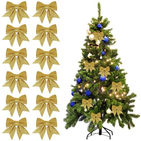 YDYSAA Lazos Grandes para Árbol de Navidad 12 Piezas Lazos arbol Navidad Lazo Dorado Navidad Lazos de Navidad Lazos Regalo Navidad Lazos de Navidad Colgantes Adornos Navideños Decoración Regalos Casa