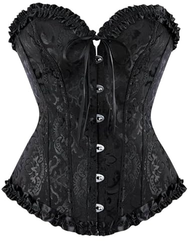 LSFYSZD Corsé con Cordones y Varillas Overbust para Mujer, Top Bustier de Lencería Moldeadora de Cuerpo, Talla Grande, Negro, L