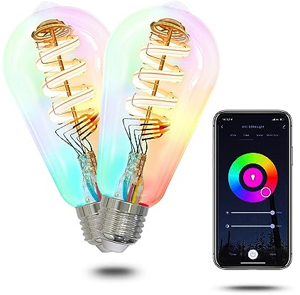 MOES Smart ST64 Edison LED Light Bulbs, Color Changing WiFi ST21 Smart Bulbs, 2700K-6500K CW& RGB Dimmable, Smart Life Remote Control, Work with Alexa/Google Home, 470lm 5W (40W Equivalent) 2 Pack