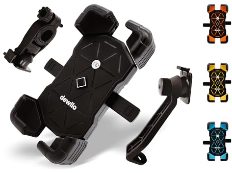 dewilo Handyhalterung - Geeignet für Fahrrad, Motorrad, Moped, E-Scooter, Fahrradergometer - Smartphone Halterung Fahrrad für 4,5-7,2 Zoll - Schwarz