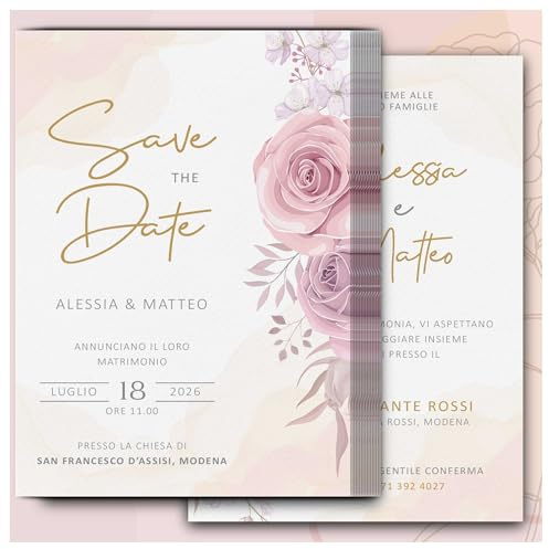 Partecipazioni Matrimonio Personalizzate 8pz Stampa inclusa - Inviti Matrimonio Personalizzabili in Carta Martellata Alta Qualità 200gr - 16x11,5cm - Essential WI-10 EchoPrint