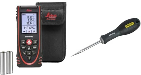Leica DISTO X3 – télémètre Laser Robuste (IP65) avec Bluetooth & Stanley 0-65-491 Poinçon Diamètre 5 X 75 Mm Gamme FatMax - Fabriqués en France - Lame en Acier Grande Résistance