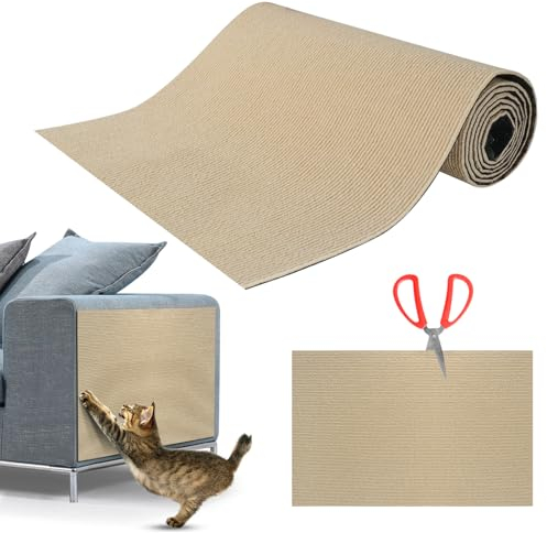Kratzmatte Katze Selbstklebend,Kratzfestes Sofa kratzmatte Katze,Selbstklebend Kratzteppich Katze Wand,Wiederverwendbar kratzteppich Katze,DIY kratzmatte selbstklebend 40 * 200cm Khaki