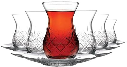 NORDIC SCHILLER – Türkische Teegläser Set 155 ml (6-teilig für 6 Personen), 6 Teegläser mit Untertassen, traditionelles Cay Bardagi Set für stilvollen Teegenuss