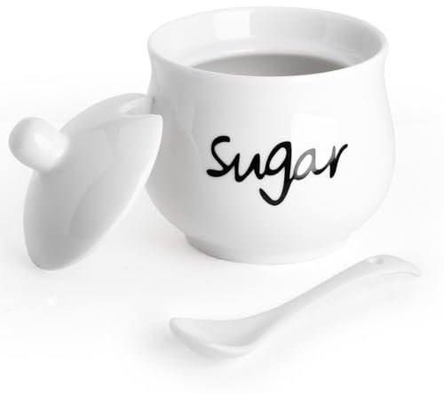 Cyimi Sugar Bowl Porcelain with Lid and Spoon,7 OZ Ceramic Salt Storage Jar, Sugar Pot White Seasoning Container for Spice Home and Kitchen,White,210ML
