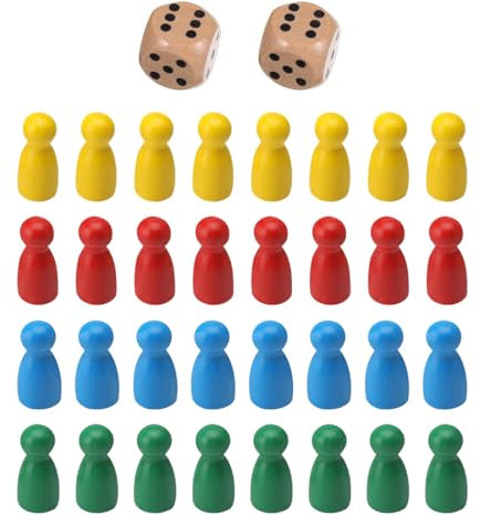 AEIOPRS Ensemble de Jeu de Société en Bois 32 Cônes Colorés et 2 Dés pour Réunions Familiales