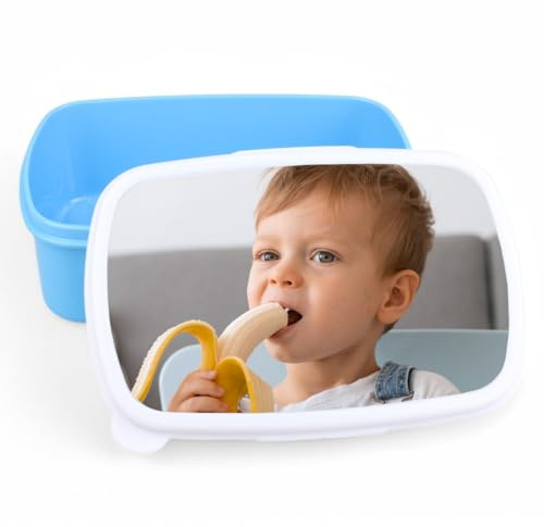 Regalisimos Fiambrera infantil Personalizada con Foto Regalos personalizados Caja merienda con foto. Apta para microondas y libre de BPA, filatos y metales pesados (Azul)