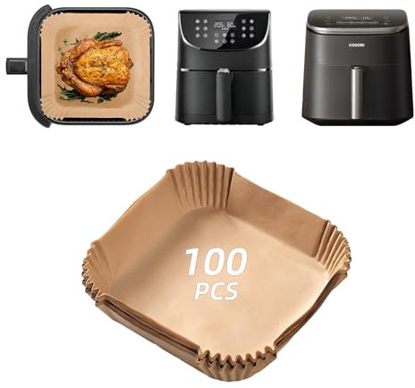 100 pezzi Carta Forno per COSORI 5,5L 6L Friggitrice ad Aria Turbo Blaze 6L, Teglie Accessori per Air Fryer vaschette per COSORI Friggitrice ad Aria 6L CAF-DC601-KEU 5,5L Cp158-AF