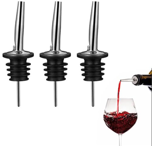MeiyiZheng 3 Pcs Bottle Pourers for Spirits, Liquor Pourer for Olive Oil, Speed Pourers Wine Bottle Spirits Pourers Tapered Spout with Rubber Dust Caps, for Precision ControlLeakproof & Rust-Resistant