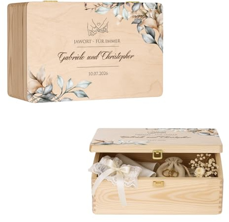 Maverton Scatola Regalo per Ricordi Personalizzata - Regalo Sposi - Scatole Portaoggetti in Legno di Pino Naturale - Regali Anniversario Matrimonio - per Coppia per Lettere Foto o Ricordi