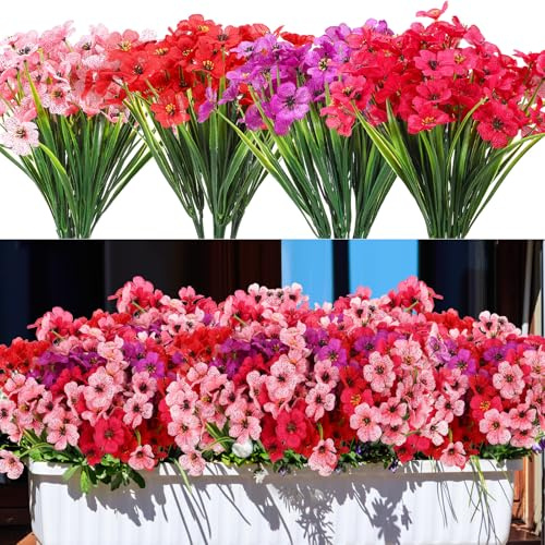 saerryor 20 Bundles Artificial Flowers Outdoor, 4 Colors UV Resistant Fake Silk Flowers Plastic Plants for Garden Window Box Porch Hanging Basket Backyard Patio Farmhouse Decor