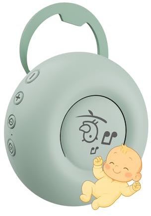 Bärbar White Noise Machine för Baby från MMOBIEL – 20 Lugnande Ljud, Skrikdetektor, Timer, USB-C Uppladdningsbar – Resesömnhjälp med Vaggvisor, Naturljud, Vitt/Rosa/Brunt Brus – Grön