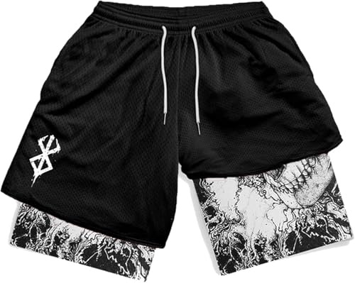 Y2k Estate Uomini Streetwear Anime Vita Alta Oversize Traspirante Palestra Pantaloni Corti Formazione Fitness Allenamento Pantaloncini da Pista Vestiti, Black (B), XL